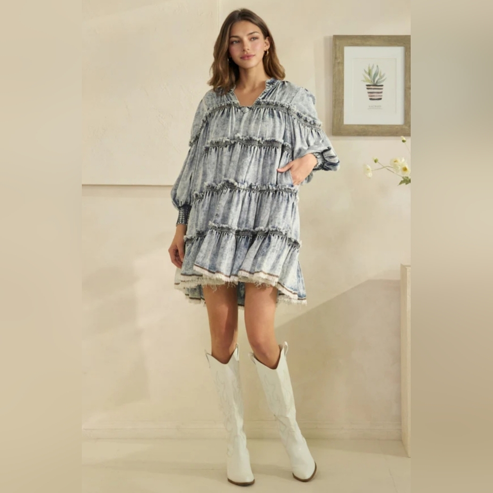 #1293 Oli & Hali WASHED TIERED TENCEL SHORT DRESS - Picture 8 of 10